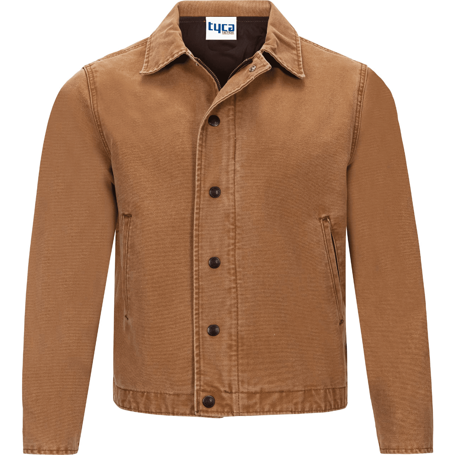 A brown jacket is shown with a green background.